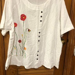 Plus Size Floral Print Round Neck T-shirt, Women's Plus Casual Short Sleeve Tee